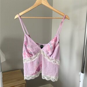 NEW Wild Fable Lavender Floral‎ Lace Trim Blouse Size L